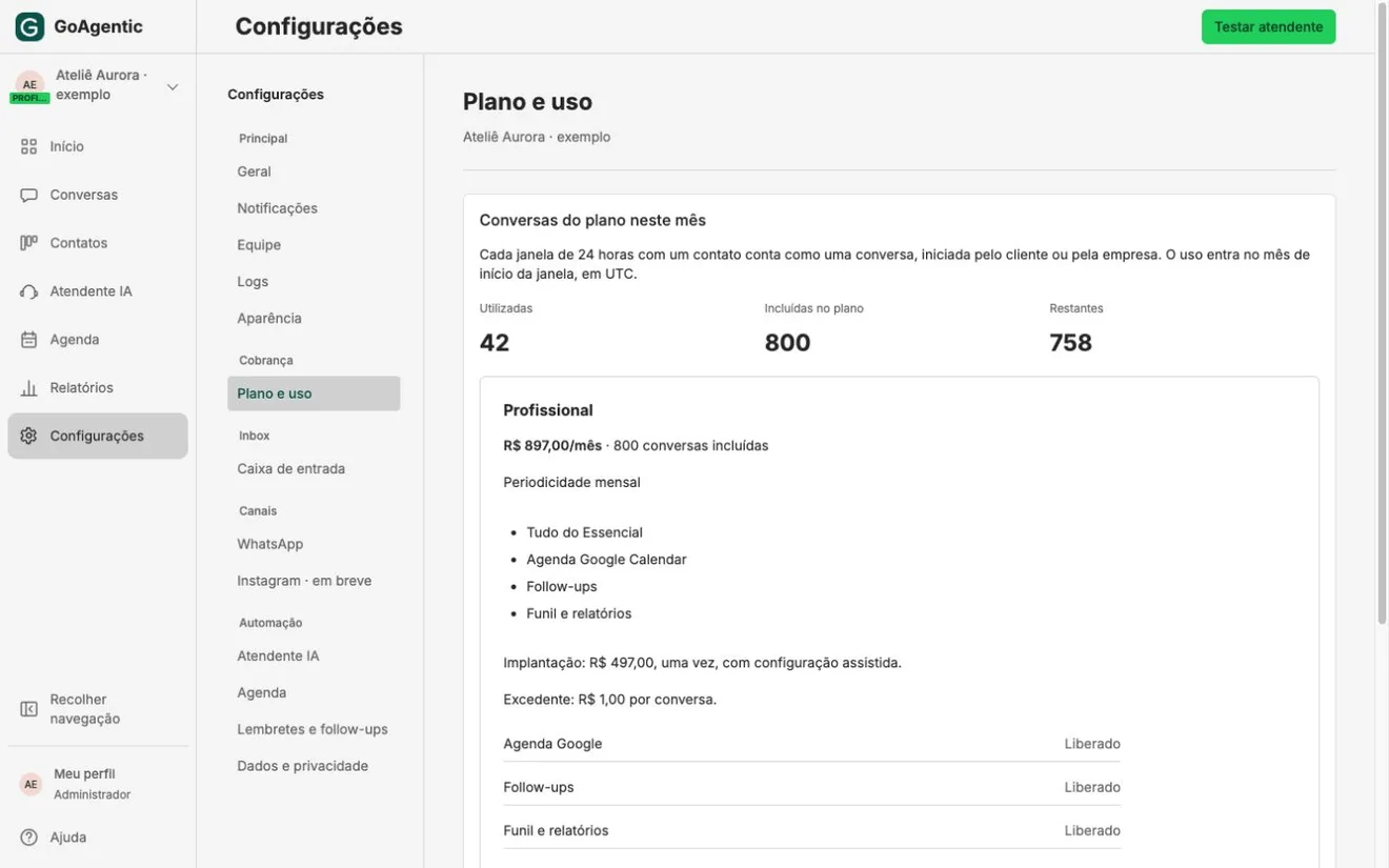 Plan and usage · real screen, fictional data